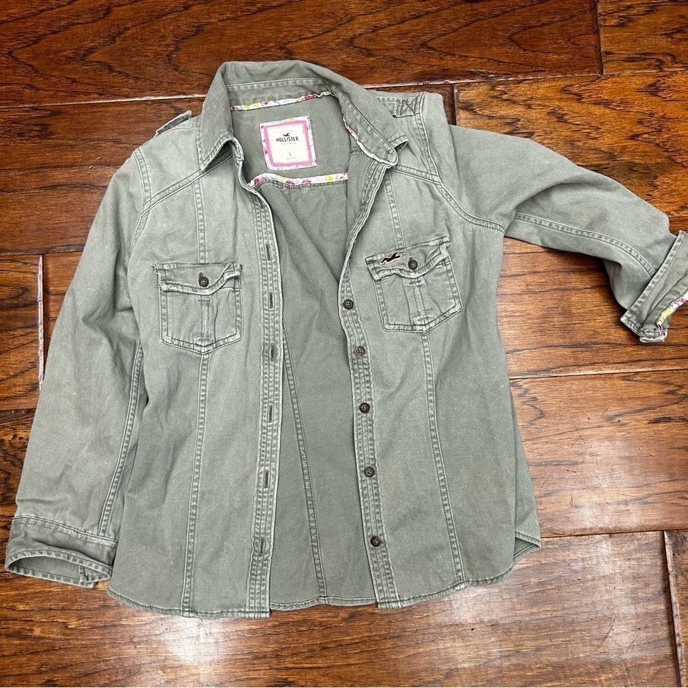 Hollister true Vintage Y2K Olive Green Military Utility Button Down Shacket S